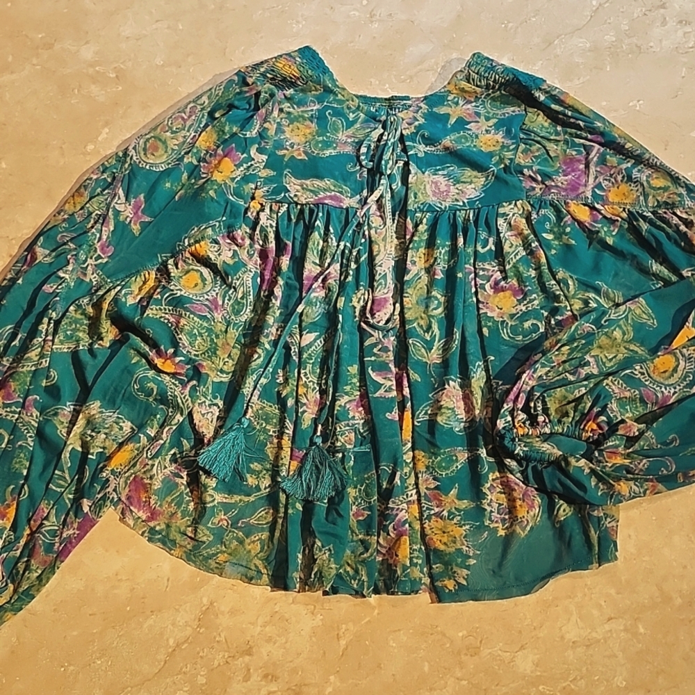 Free People Up For Anything Emerald Floral Top S - Picture 4 of 5